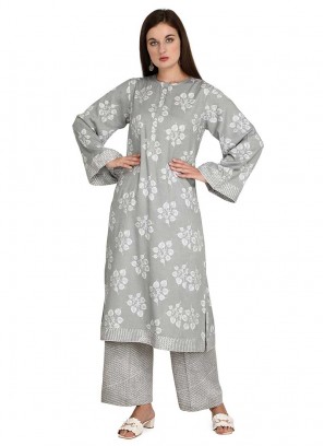 Grey Color Rayon Kurti With Palazzo