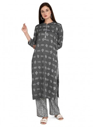 Grey Color Rayon Printed Kurta Palazzo