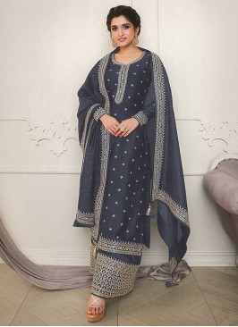 Grey Color Silk Georgette Plazzo Suit