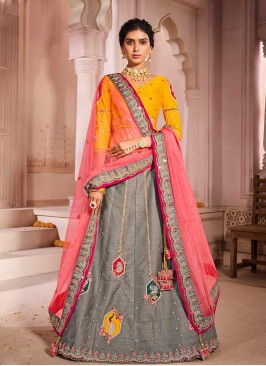 Grey Color Silk Lehenga For Bridal