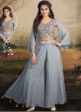 Grey Color Silk Palazzo Suit