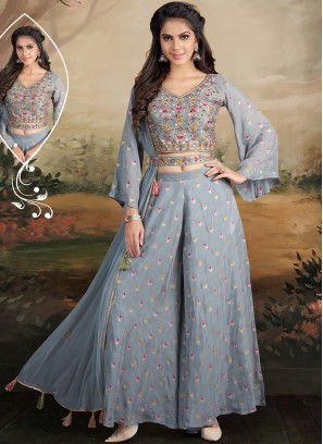 Grey Color Silk Palazzo Suit