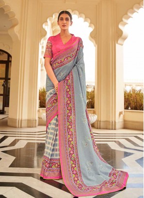 Grey Color Silk Party Wear Saree