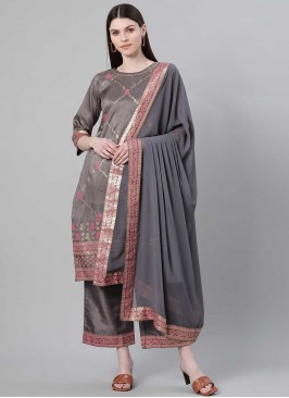 Grey Color Silk Readymade Dress