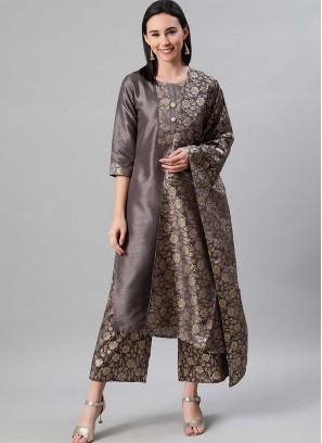 Grey Color Silk Readymade Suit