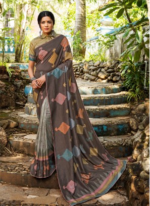 Grey Color Silk Saree For Women