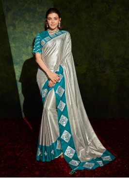 Grey Color Silk Wedding Wear Saree