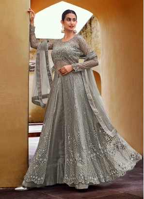 Grey Color Soft Net Anarkali Suit