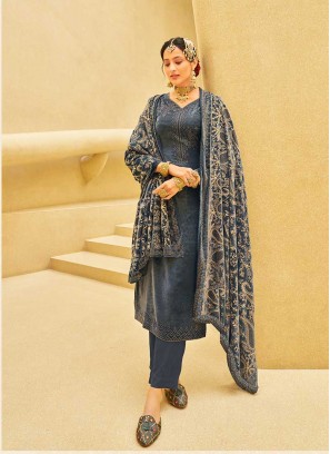 Grey Color Velvet Women Suit