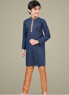 Navy Blue cottan silk Indo Western Suit for Boys.