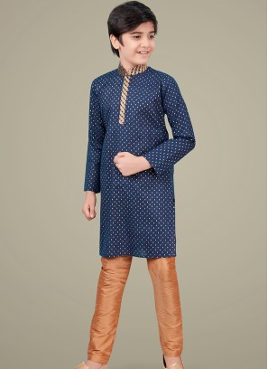 Navy Blue cottan silk Indo Western Suit for Boys.