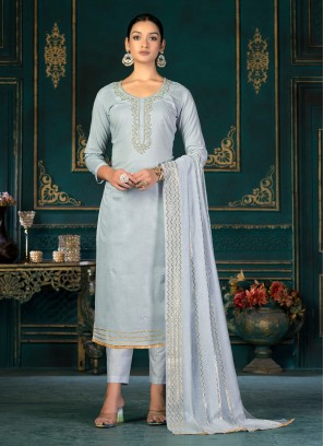 Grey Cotton Ceremonial Pant Style Suit