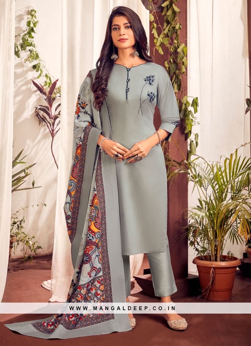 Grey Cotton Festival Pant Style Suit