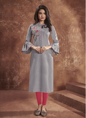 Grey Cotton Party Wear Kurti