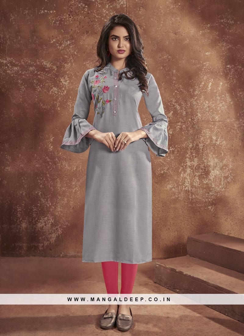 White Grey Kurti with Banjara Embroidery