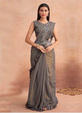 Grey Designer Lehenga Saree