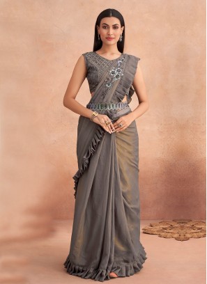 Grey Designer Lehenga Saree