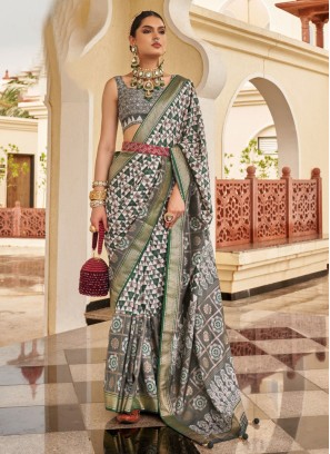 Grey Digital Print Classic Saree