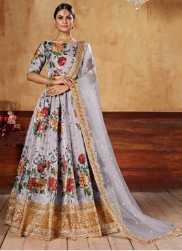 Grey Embroidered Art Silk Lehenga Choli