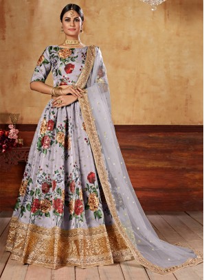 Grey Embroidered Art Silk Lehenga Choli