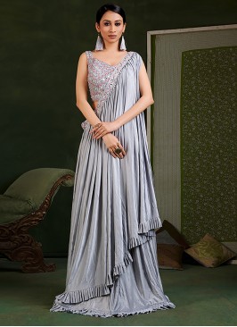 Grey Embroidered Classic Saree