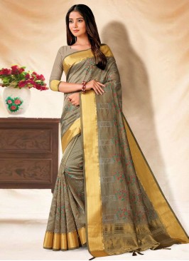 Grey Embroidered Contemporary Style Saree