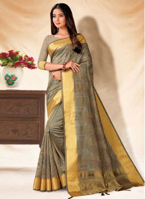 Grey Embroidered Contemporary Style Saree