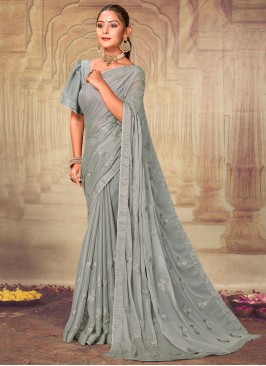 Grey Embroidered Festival Classic Saree