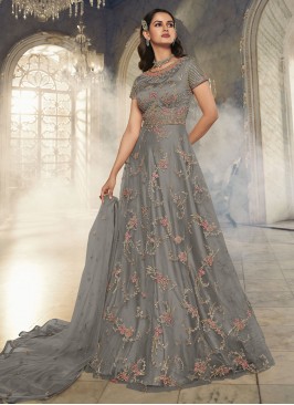 Grey Embroidered Floor Length Salwar Kameez