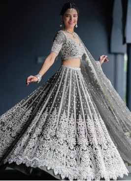 Grey Embroidered Lehenga Choli