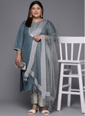 Grey Embroidered Party Party Wear Kurti