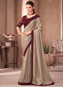 Grey Embroidered Trendy Saree