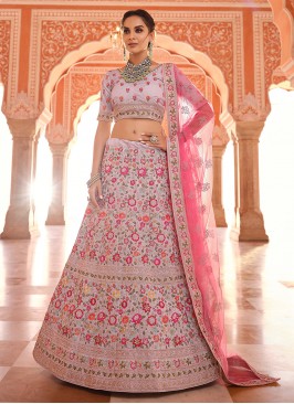 Grey Faux Crepe Mehndi Lehenga Choli