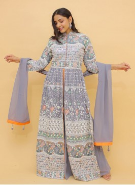 Grey Festival Georgette Designer Salwar Kameez