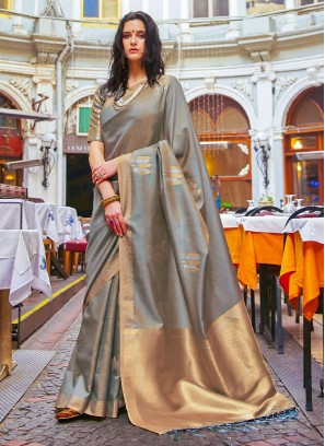 Grey Festival Handloom silk Classic Saree