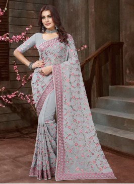 Grey Georgette Contemporary Saree