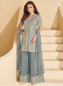 Grey Georgette Designer Salwar Kameez