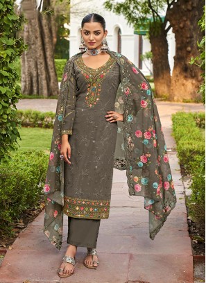 Grey Georgette Embroidered Designer Salwar Kameez