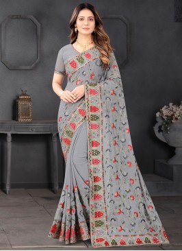 Grey Georgette Festival Traditional Saree