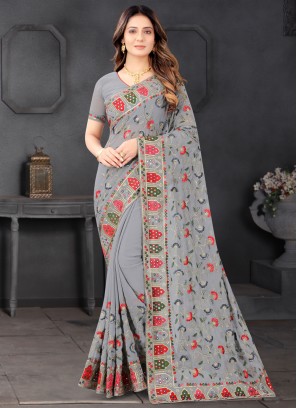 Grey Georgette Festival Traditional Saree