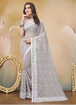 Grey Georgette Trendy Saree