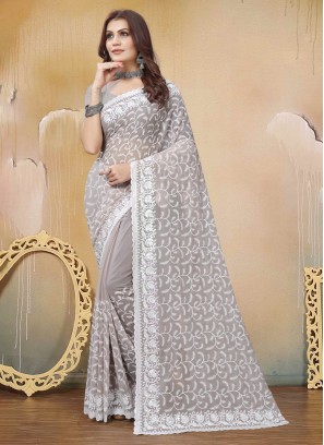 Grey Georgette Trendy Saree