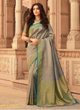 Grey Kanjivaram Silk Party Contemporary Style Saree