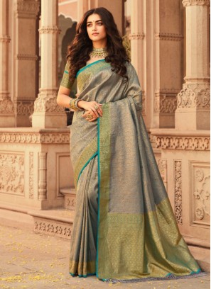 Grey Kanjivaram Silk Party Contemporary Style Saree
