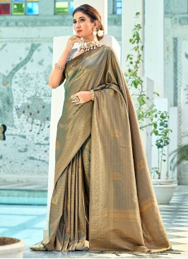 Grey Kanjivaram Silk Woven Classic Saree