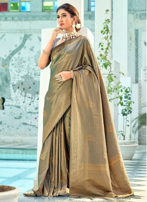 Grey Kanjivaram Silk Woven Classic Saree