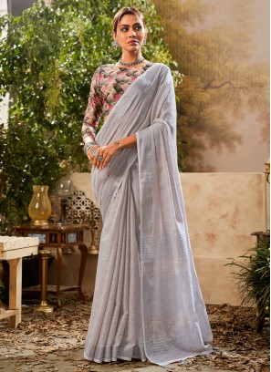 Grey Linen Classic Saree