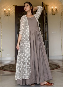 Grey Muslin Print Party Wear Kurti