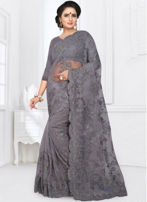 Grey Net Classic Saree