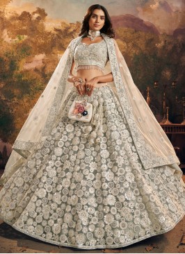 Grey Net Readymade Lehenga Choli